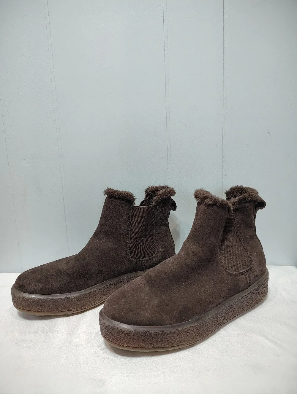 Madewell The Toasty Chelsea Boot Dark Coffee Brown Suede Faux Fur Lined 8